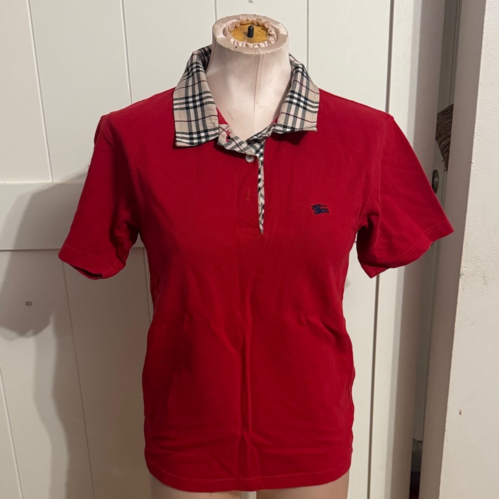 Burberry Red Polo with Plaid Accents